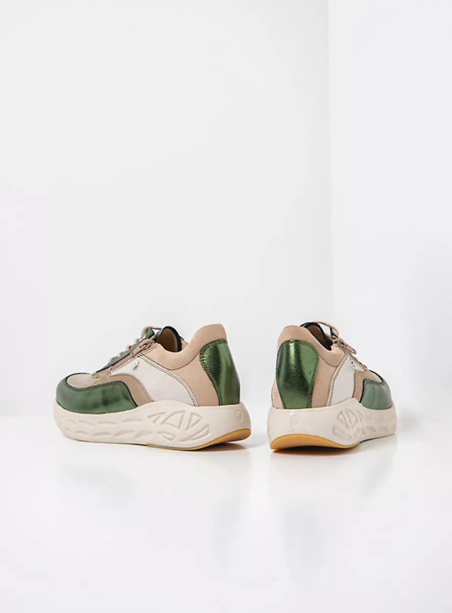 Wolky Sneakers 05703 Vitality S2F 90702 groen metallic stretch/leer combi