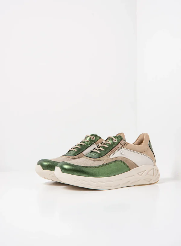 Wolky Vitality S2F - groen metallic stretch/leer combi Sneakers voor dames