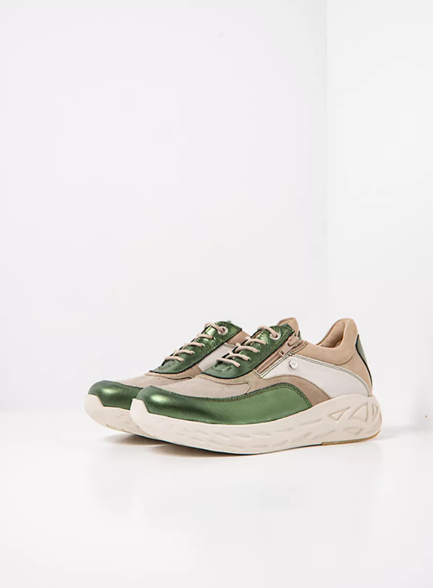 Wolky Sneakers 05703 Vitality S2F 90702 groen metallic stretch/leer combi
