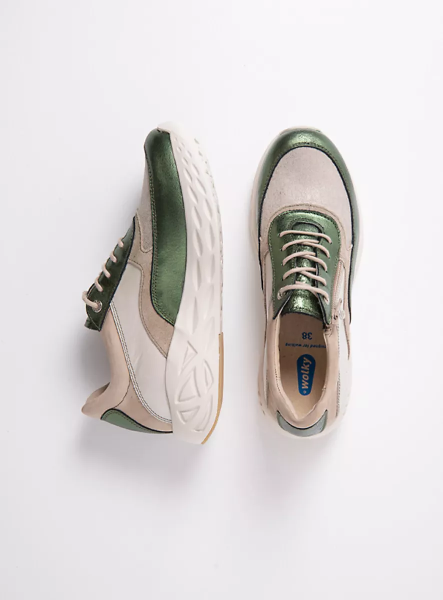 Wolky Sneakers 05703 Vitality S2F 90702 groen metallic stretch/leer combi
