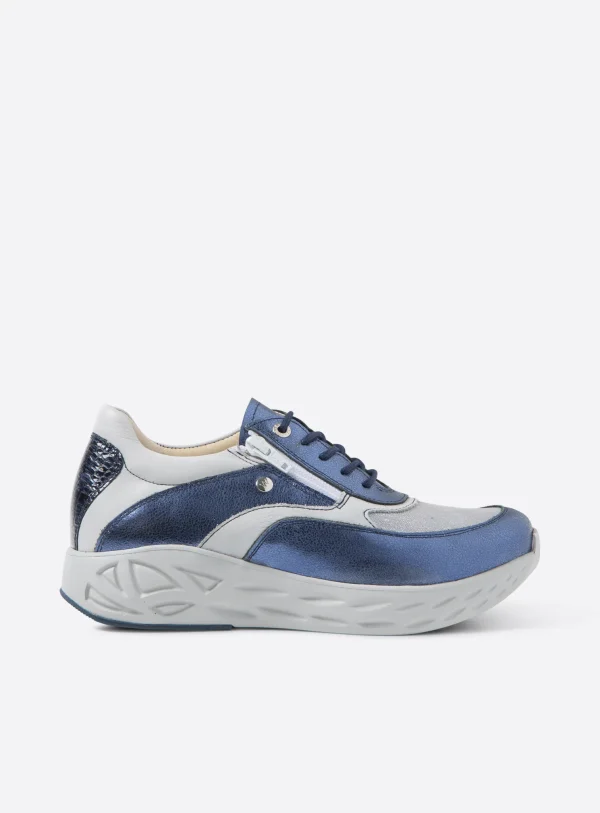 Wolky Vitality S2F - blauw metallic stretch/leer combi Sneakers voor dames