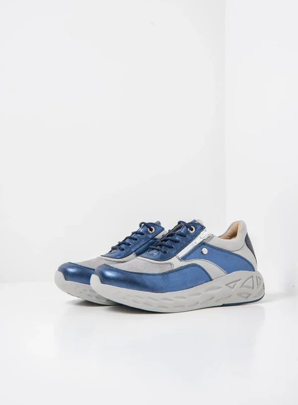 Wolky Vitality S2F - blauw metallic stretch/leer combi Sneakers voor dames