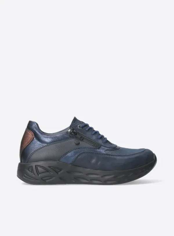 Wolky Vitality S2F - marineblauw stretch/leer combi Sneakers voor dames