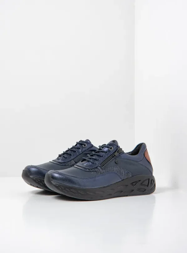 Wolky Vitality S2F - marineblauw stretch/leer combi Sneakers voor dames