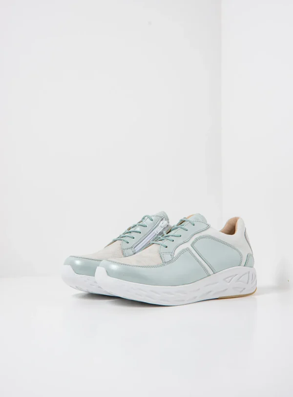Wolky Bounce S2F - lichtblauw stretch/leer combi Sneakers voor dames