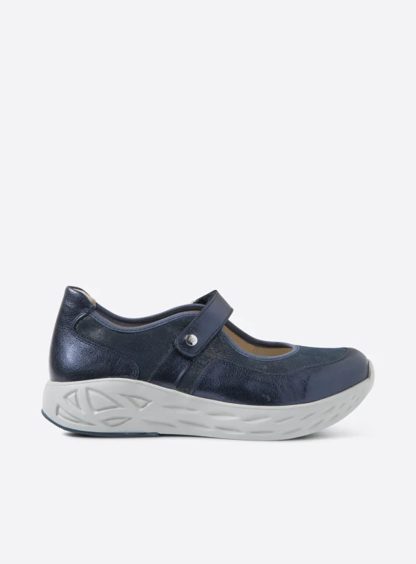 Wolky Spring S2F - marineblauw stretch/leer combi Bandschoenen voor dames
