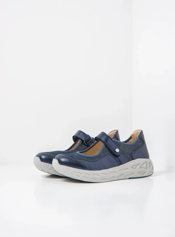 Wolky Spring S2F - marineblauw stretch/leer combi Bandschoenen voor dames