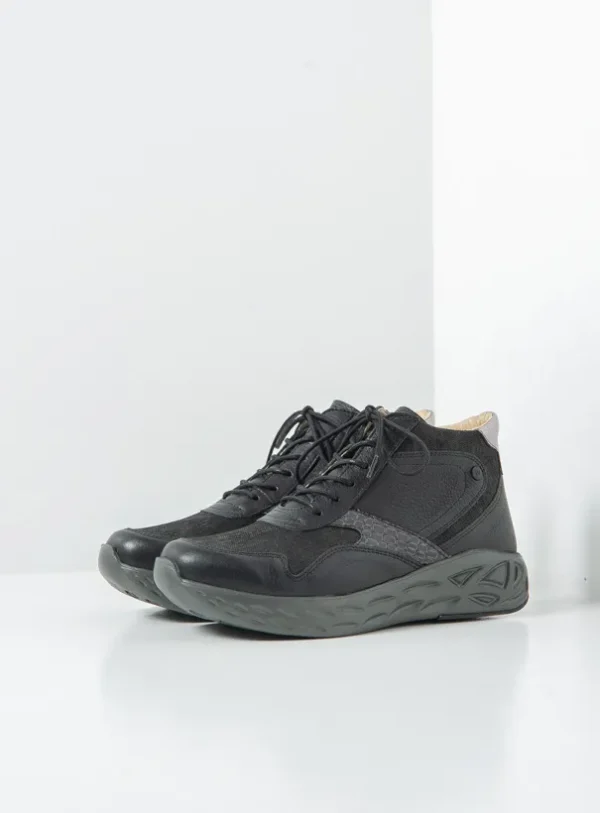 Wolky Zest S2F - zwart stretch/leer combi Hoge veterschoenen voor dames