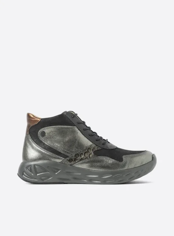 Wolky Zest S2F - antraciet stretch/leer combi Hoge veterschoenen voor dames