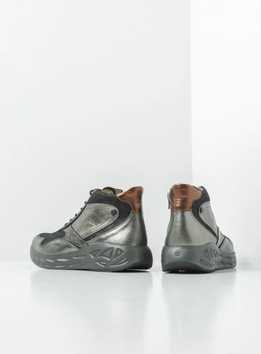 Wolky Zest S2F - antraciet stretch/leer combi Hoge veterschoenen voor dames