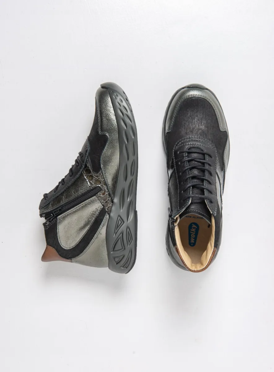 Wolky Hoge veterschoenen 05708 Zest S2F 90202 antraciet stretch/leer combi
