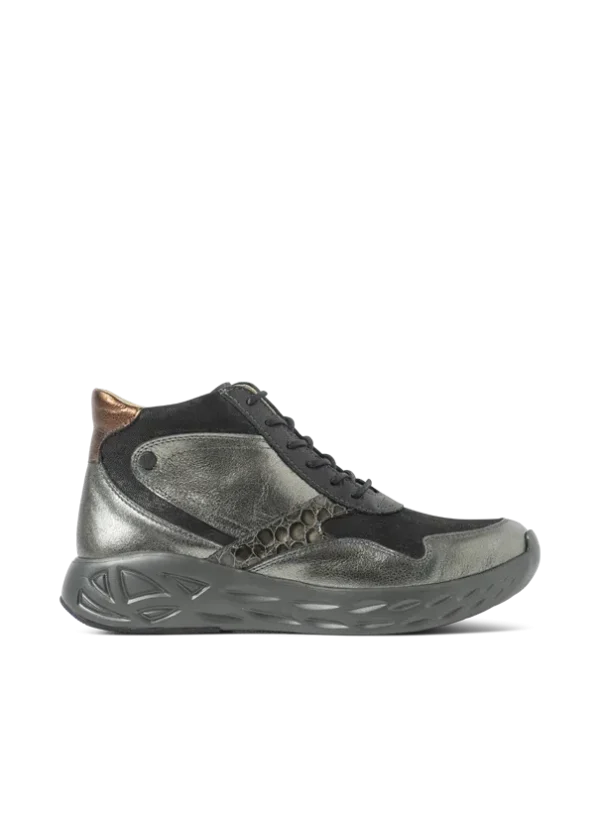 Wolky Zest S2F - antraciet stretch/leer combi Hoge veterschoenen voor dames