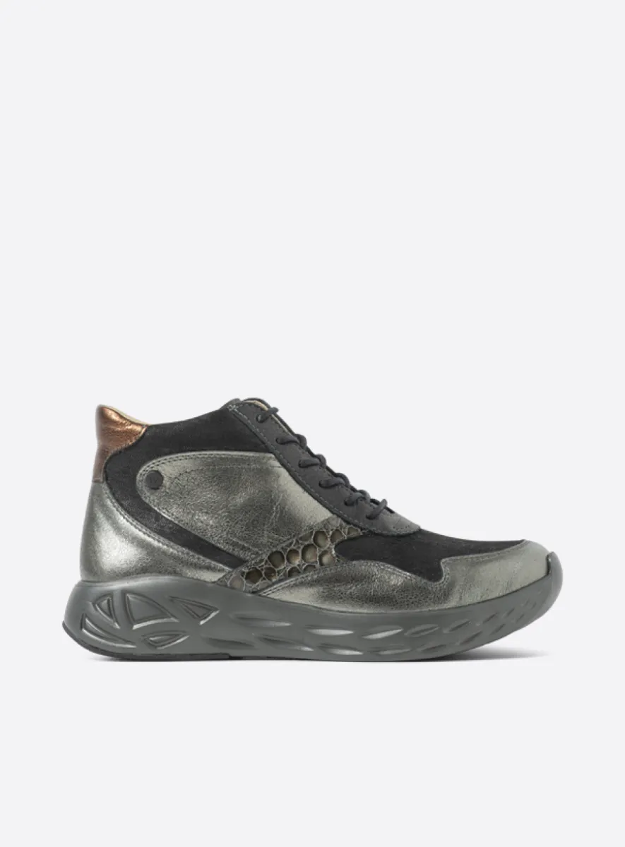 Wolky Zest S2F - antraciet stretch/leer combi Hoge veterschoenen voor dames