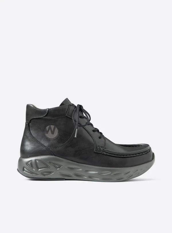 Wolky Roll Bounce - zwart effectleer Hoge veterschoenen voor dames