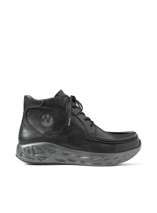 Wolky Roll Bounce - zwart effectleer Hoge veterschoenen voor dames