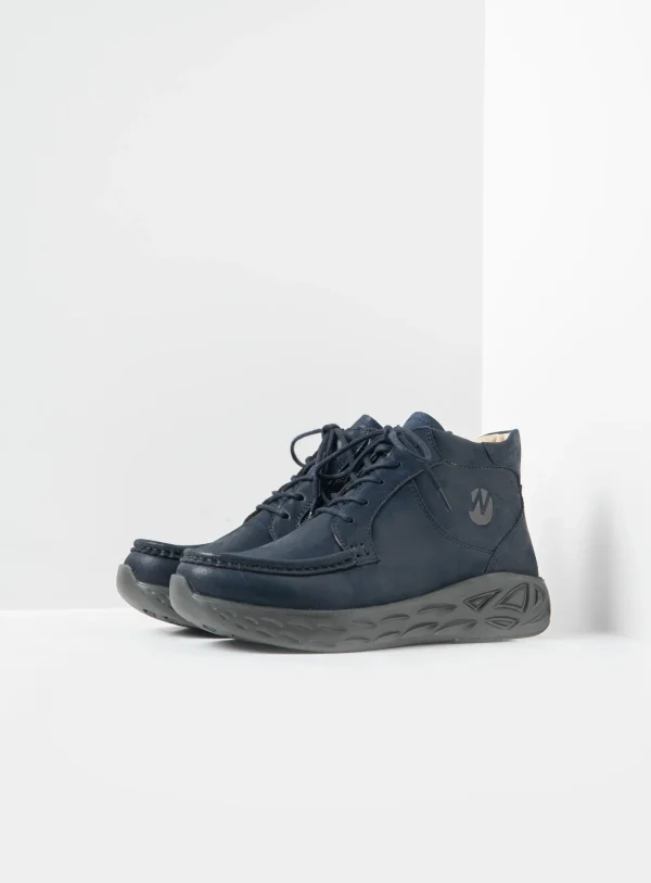 Wolky Roll Bounce - denimblauw effectleer Hoge veterschoenen voor dames