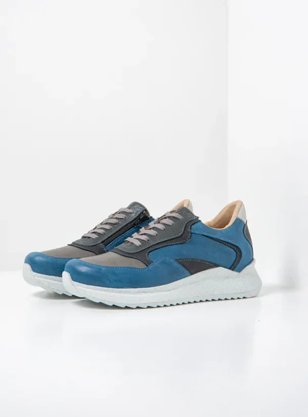 Wolky Whaler S2F - blauw stretch/leer combi Comfortschoenen heren voor heren