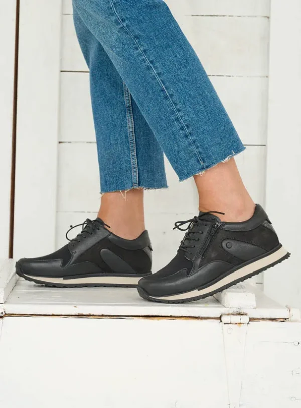 Wolky e-Go S2F - zwart stretch/leer combi Sneakers voor dames