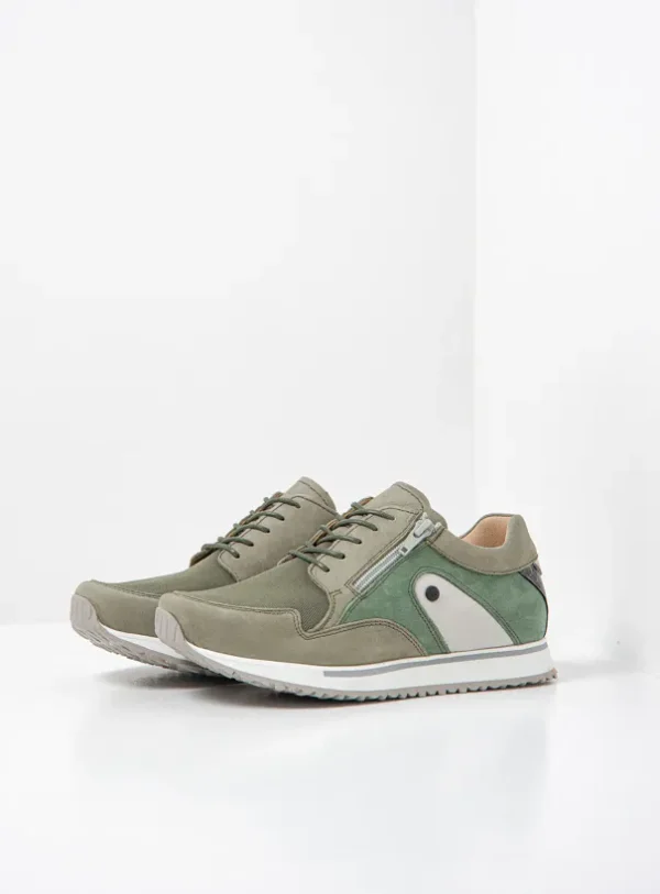 Wolky e-Go S2F - grijsgroen stretch/leer combi Sneakers voor dames