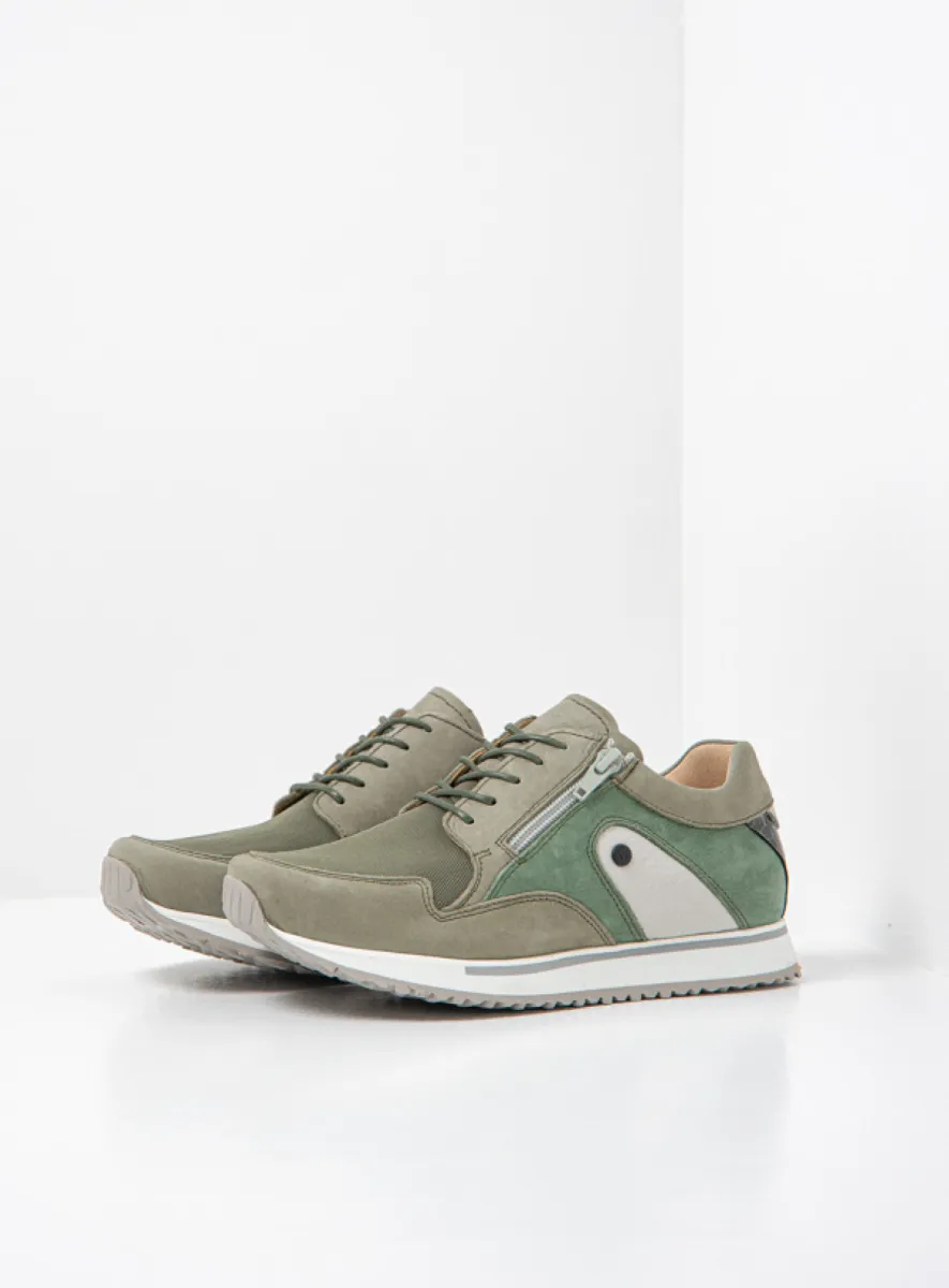 Wolky e-Go S2F - grijsgroen stretch/leer combi Sneakers voor dames