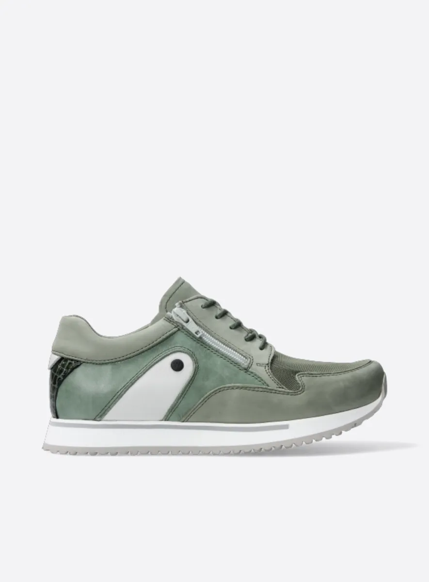 Wolky e-Go S2F - grijsgroen stretch/leer combi Sneakers voor dames