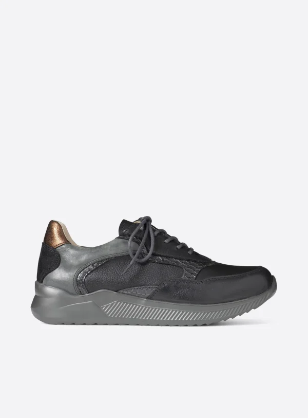 Wolky e-Way S2F - zwartgrijs stretch/leer combi Sneakers voor dames