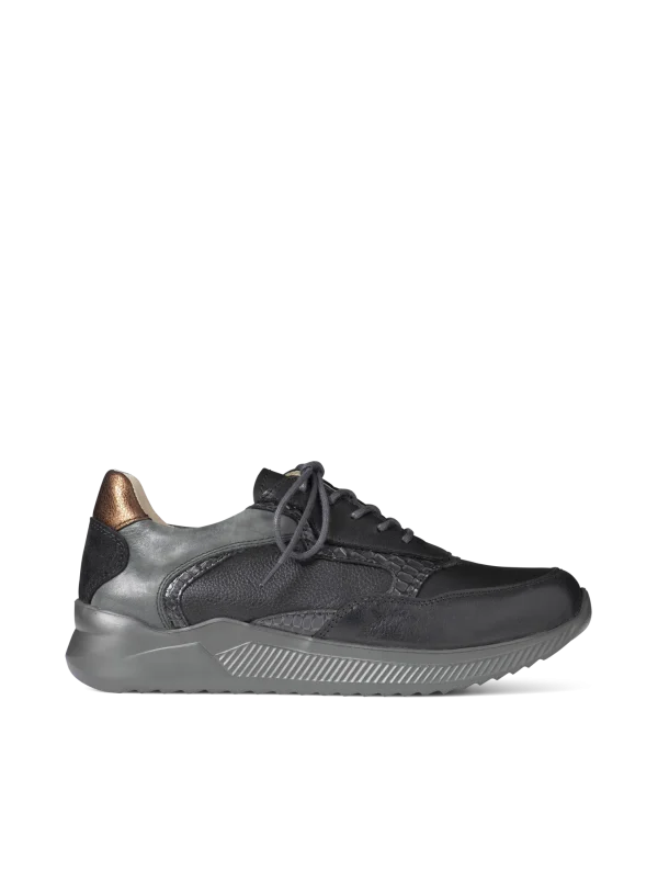 Wolky e-Way S2F - zwartgrijs stretch/leer combi Sneakers voor dames
