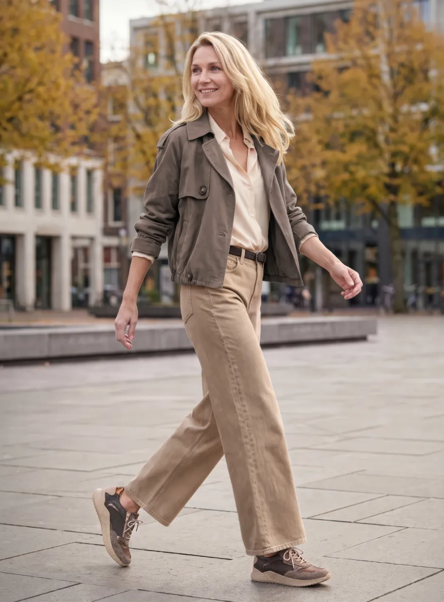 Wolky e-Way S2F - taupe stretch/leer combi Sneakers voor dames