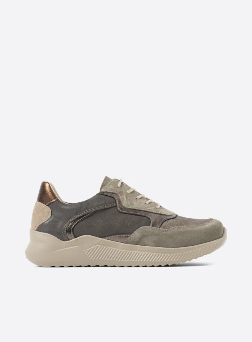 taupe stretch/leer combi