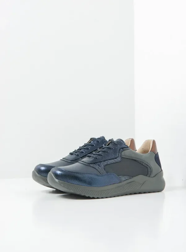 Wolky e-Way S2F - blauw metallic stretch/leer combi Sneakers voor dames