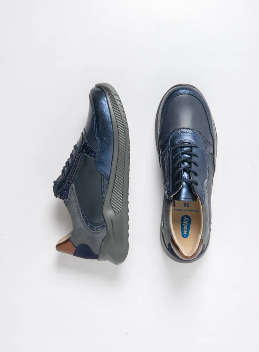 Wolky Sneakers 05825 e-Way S2F 23823 blauw metallic stretch/leer combi