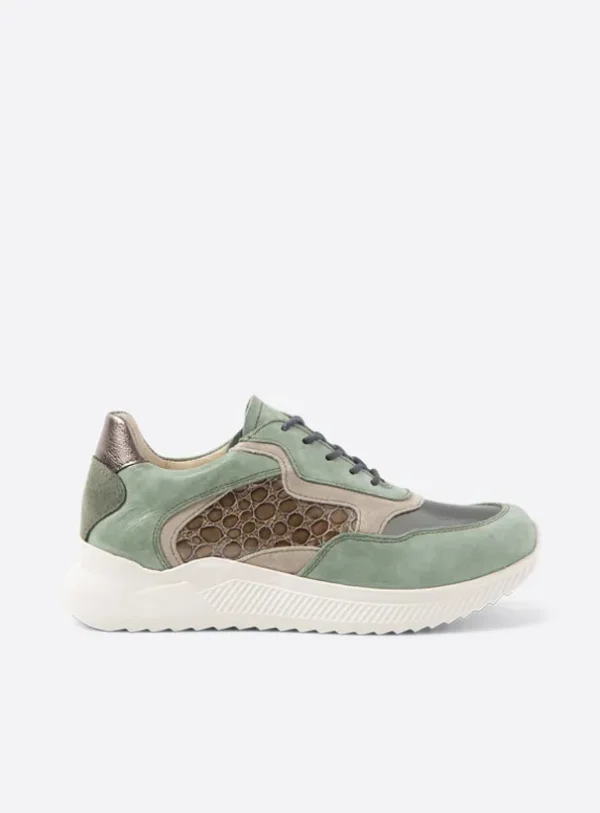 Wolky e-Way S2F - grijsgroen stretch/leer combi Sneakers voor dames