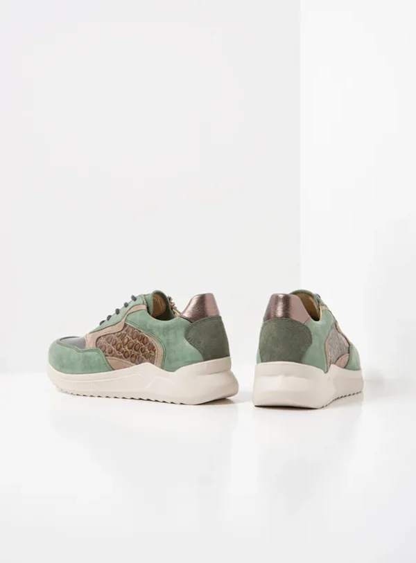 Wolky e-Way S2F - grijsgroen stretch/leer combi Sneakers voor dames