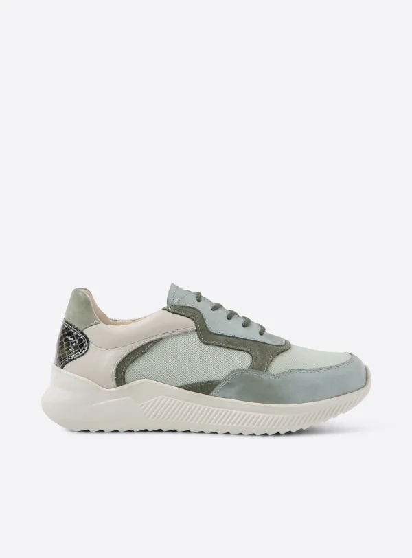 Wolky e-Way S2F - saliegroen stretch/leer combi Sneakers voor dames