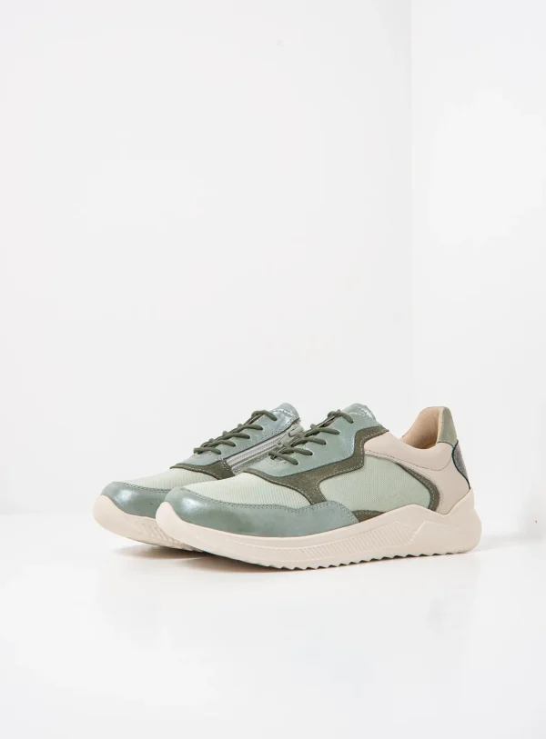 Wolky e-Way S2F - saliegroen stretch/leer combi Sneakers voor dames
