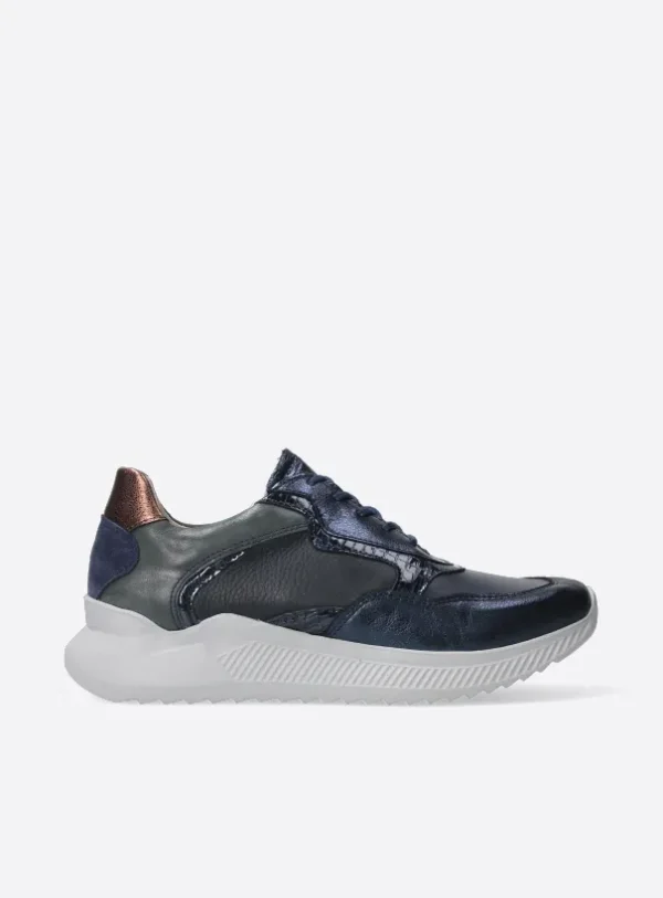 Wolky e-Way S2F - marineblauw stretch/leer combi Sneakers voor dames