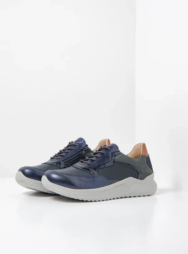 Wolky e-Way S2F - marineblauw stretch/leer combi Sneakers voor dames