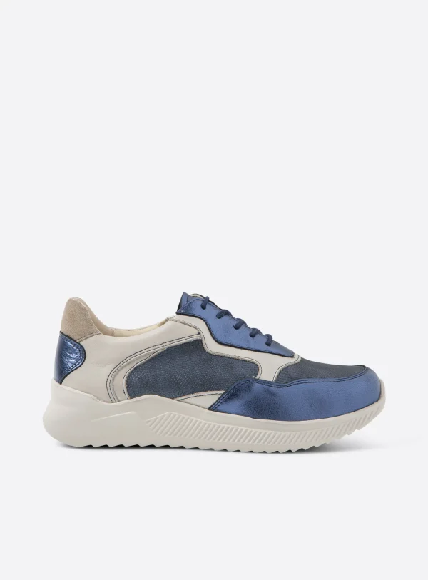 Wolky e-Way S2F - blauw stretch/leer combi Sneakers voor dames