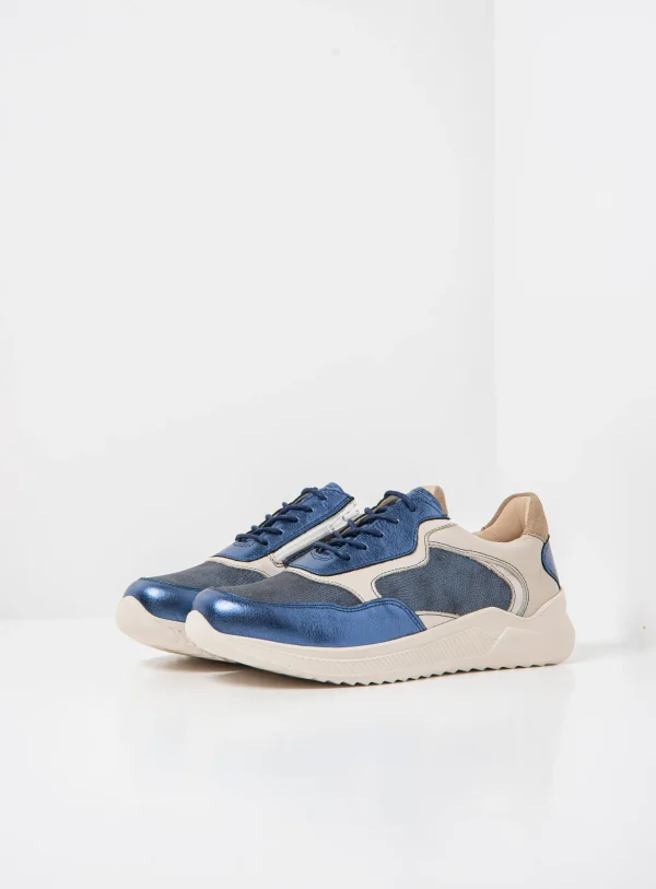 Wolky e-Way S2F - blauw stretch/leer combi Sneakers voor dames