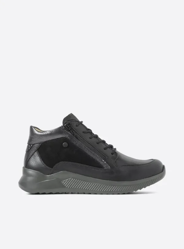 Wolky e-Push S2F - zwart combi stretch/leer Hoge veterschoenen voor dames