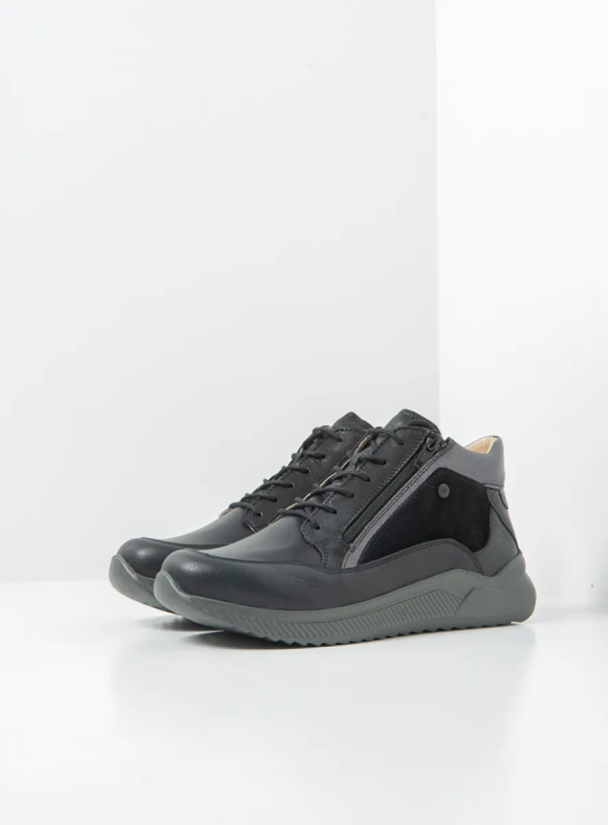 Wolky Hoge veterschoenen 05826 e-Push S2F 90000 zwart stretch/leer combi