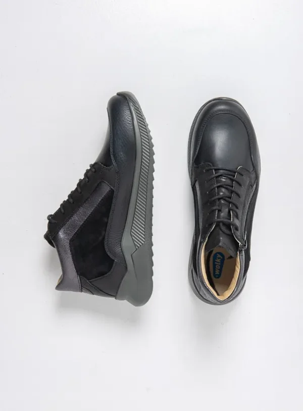 Wolky e-Push S2F - zwart combi stretch/leer Hoge veterschoenen voor dames