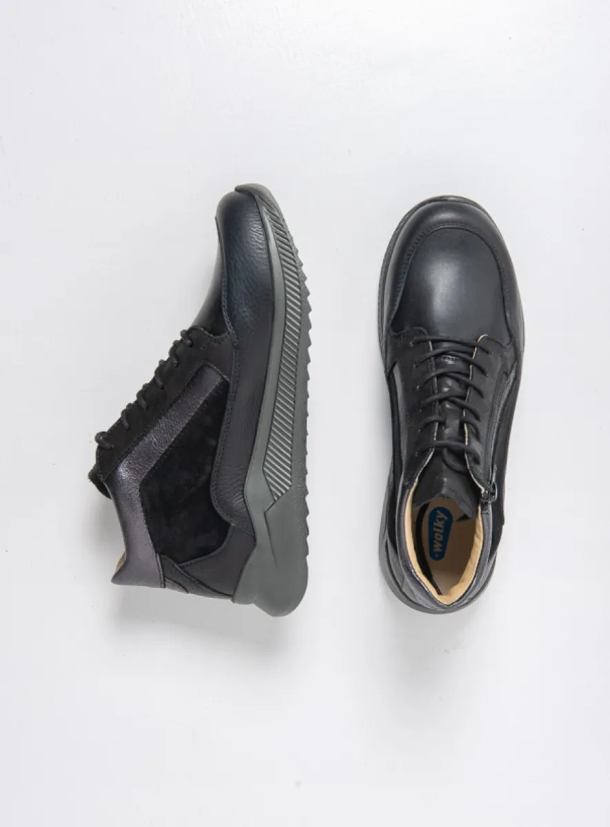 Wolky Hoge veterschoenen 05826 e-Push S2F 90000 zwart stretch/leer combi