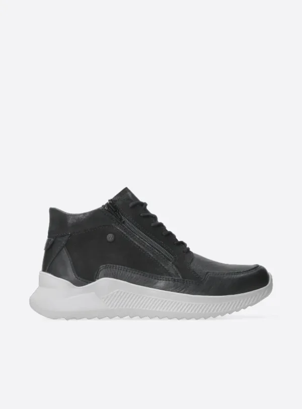 Wolky e-Push S2F - zwart stretch/leer combi Hoge veterschoenen voor dames
