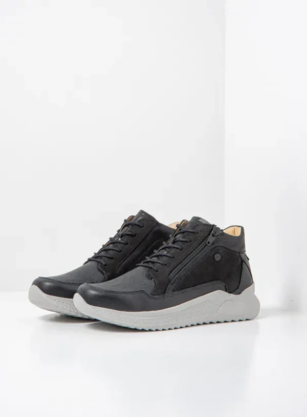 Wolky e-Push S2F - zwart stretch/leer combi Hoge veterschoenen voor dames