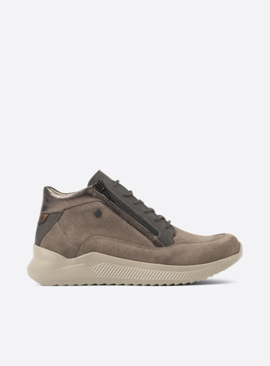 taupe stretch/leer combi