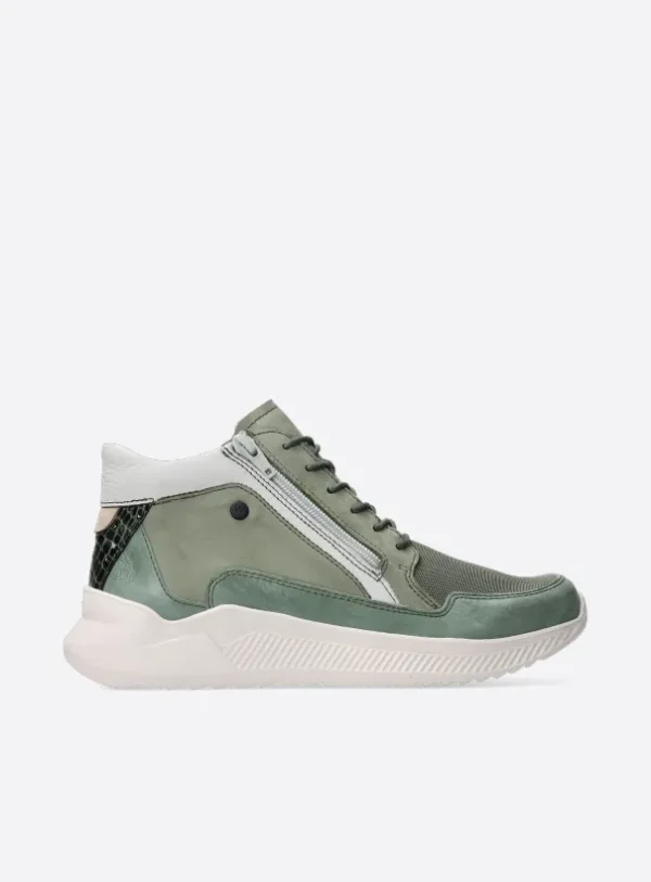 Wolky E-Push S2F - grijsgroen stretch/leer combi Hoge veterschoenen voor dames