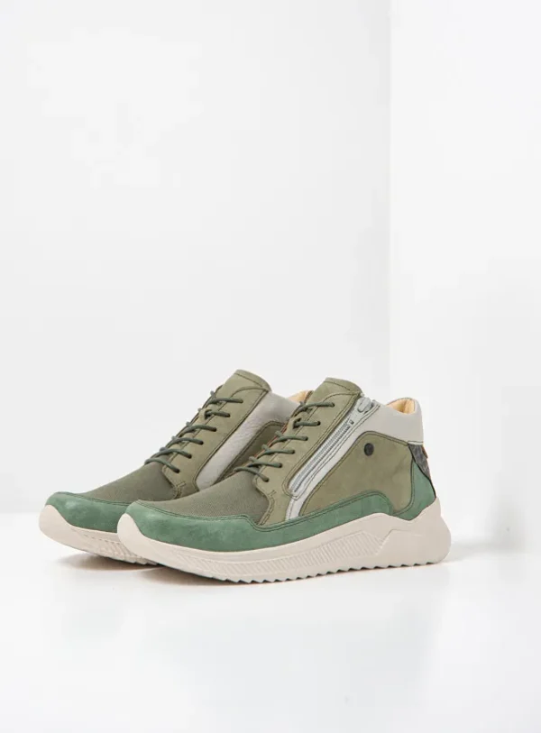 Wolky E-Push S2F - grijsgroen stretch/leer combi Hoge veterschoenen voor dames