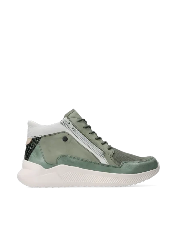 Wolky E-Push S2F - grijsgroen stretch/leer combi Hoge veterschoenen voor dames