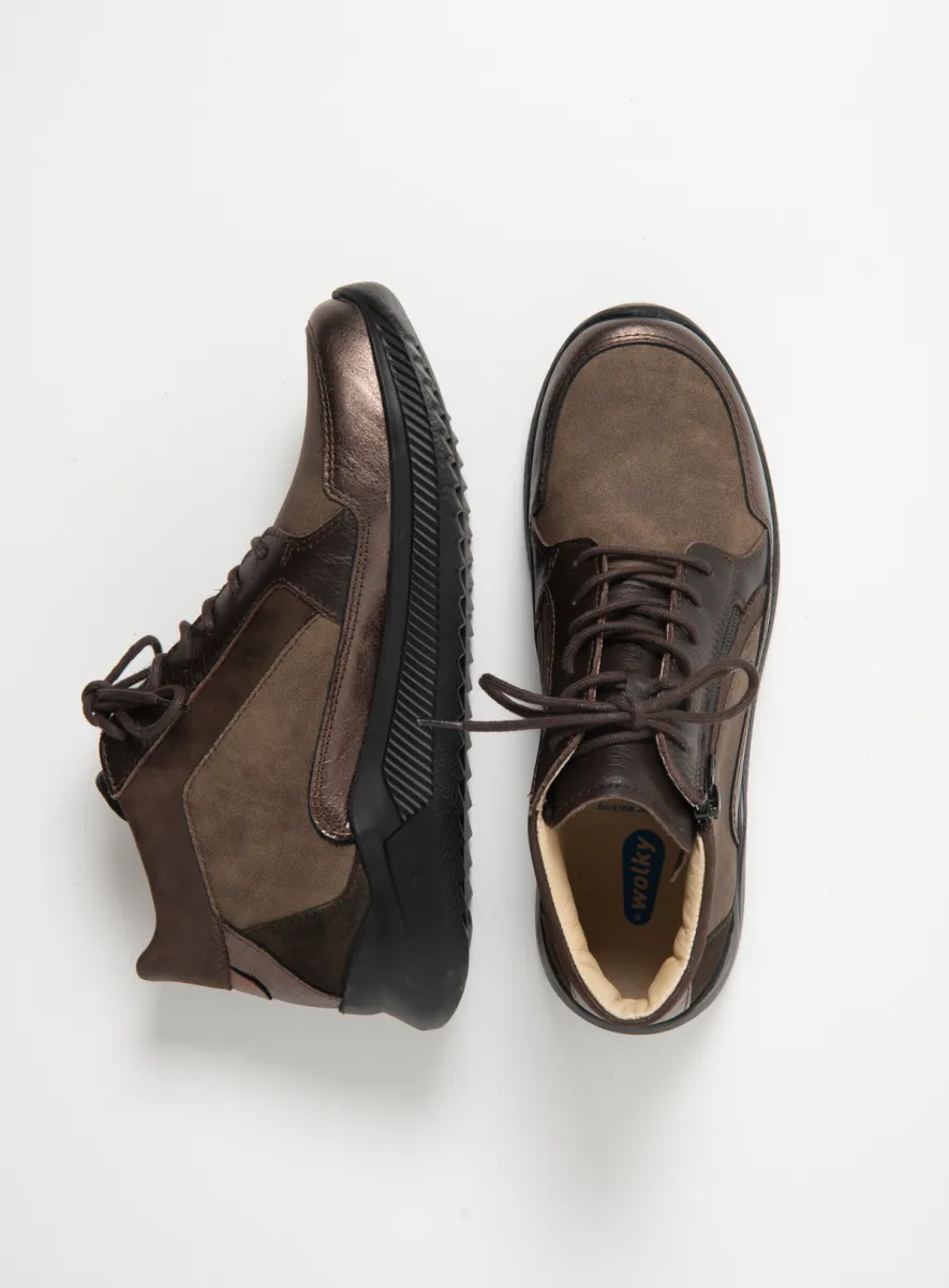 Wolky Hoge veterschoenen 05826 e-Push S2F 90300 bruin stretch/leer combi